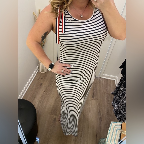 Source Unknown Dresses & Skirts - NWT white navy stripe maxi dress size M